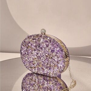 Lavender Crystal Evening Clutch with Gold Frame